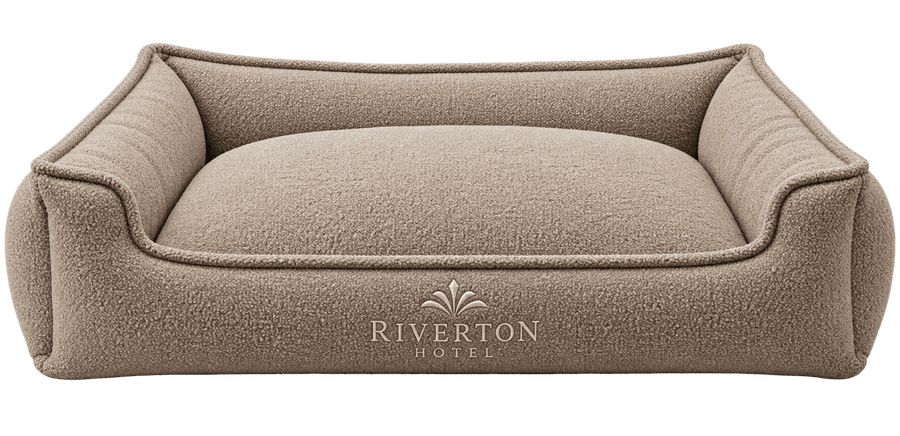 Hotel lounger dog bed with embroidered property mark