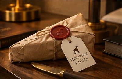 Paper wrapped cheese chew with a wax seal on a hotel desk